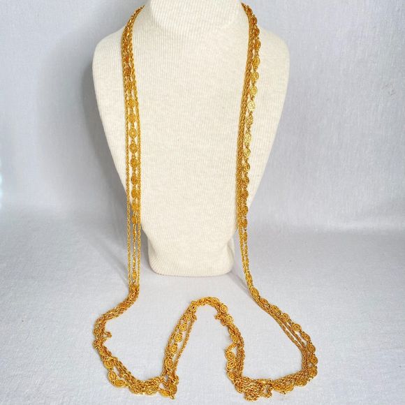 Monet Necklace Gold Tone Layered Varied Links Chain Opera Length - Picture 1 of 9